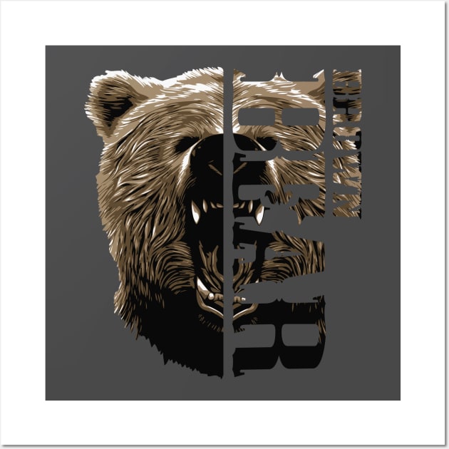 Wild Life Wild Brown Bear Head Vector Design Wall Art by RamoryPrintArt